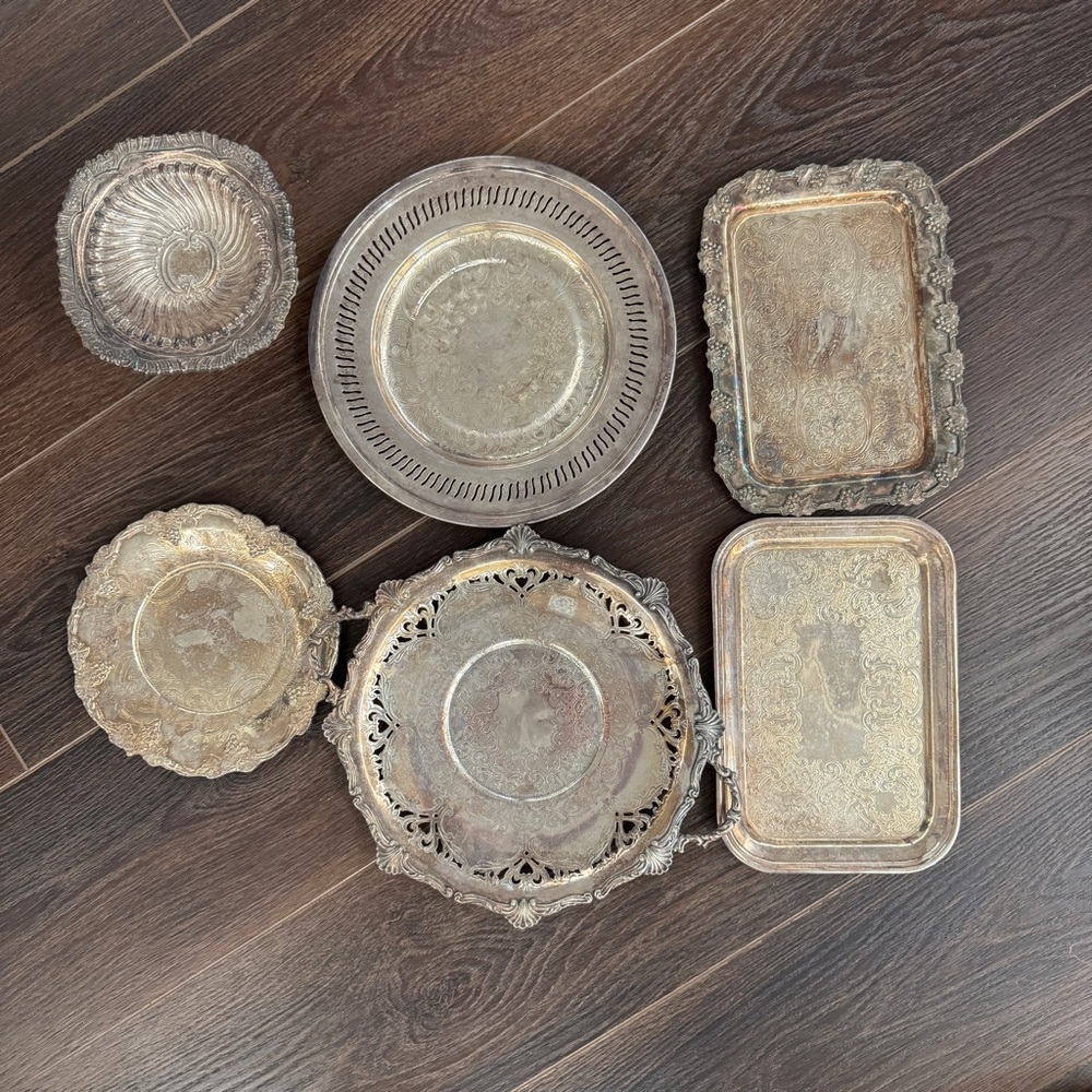 Vintage Silver Plated Serving Trays Set